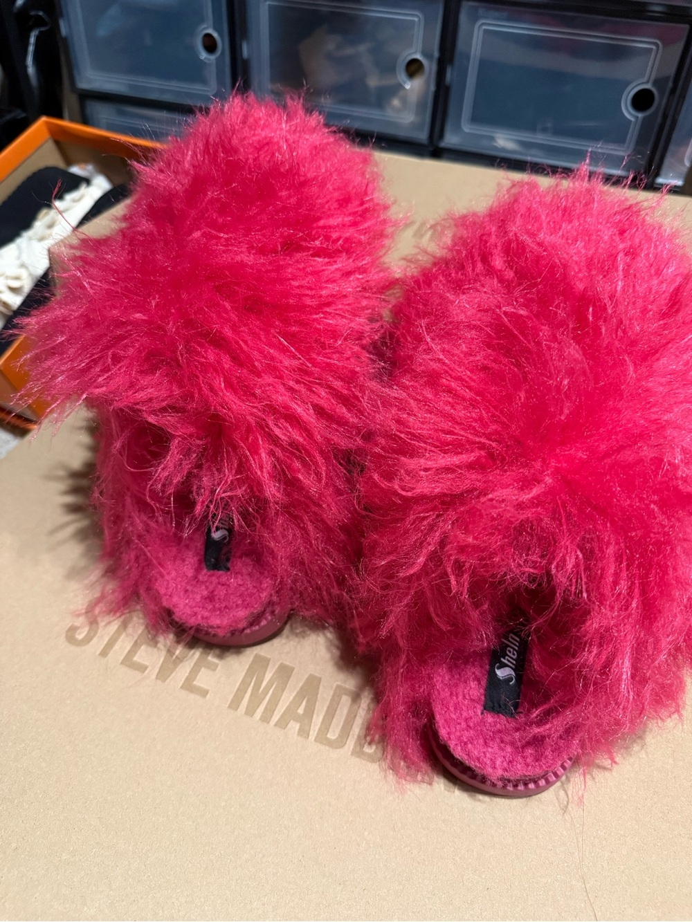 SHEIN Hot Pink Fuzzy Slippers